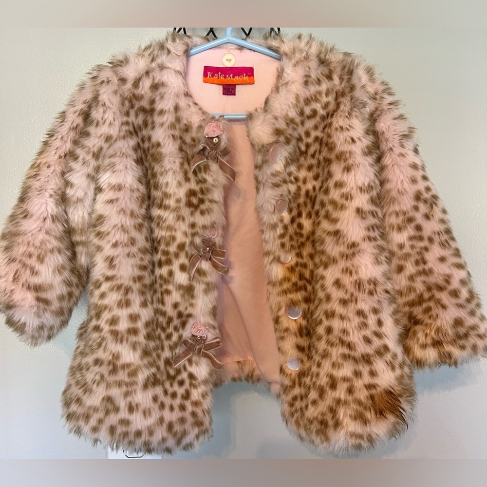 Kate Mack PINK FAUX FUR LEOPARD JACKET